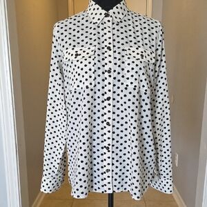 Jones New York White Blouse With Black Apples